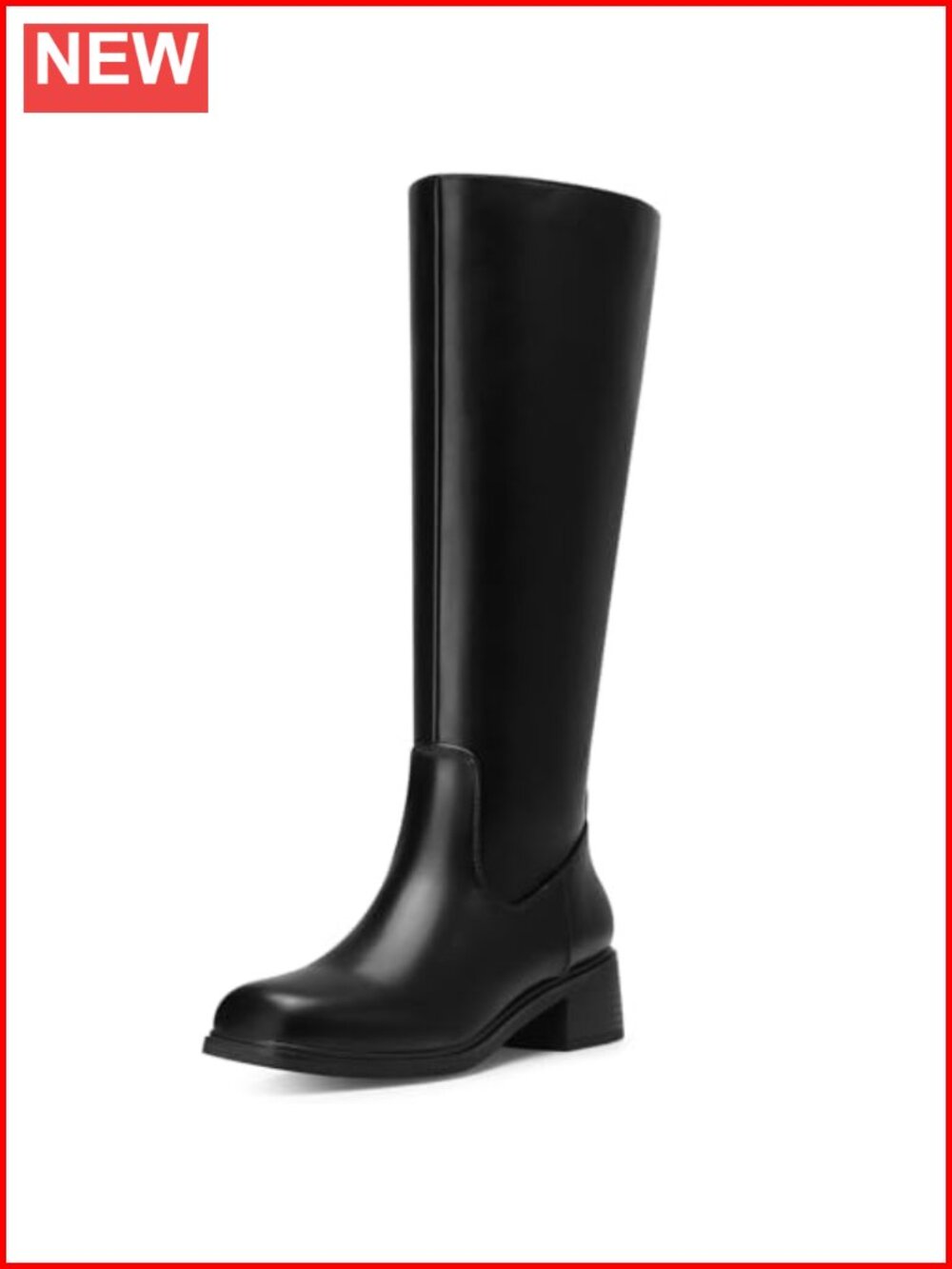 Women's Knee High Boots Low Heel Square Toe PU Riding Boots
